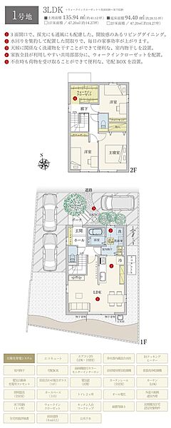 間取・外構植栽図は設計図書を基に描き起こしたもので実際とは多少異なる場合があります。 家具・家電・備品・車・自転車等は価格に含まれません。