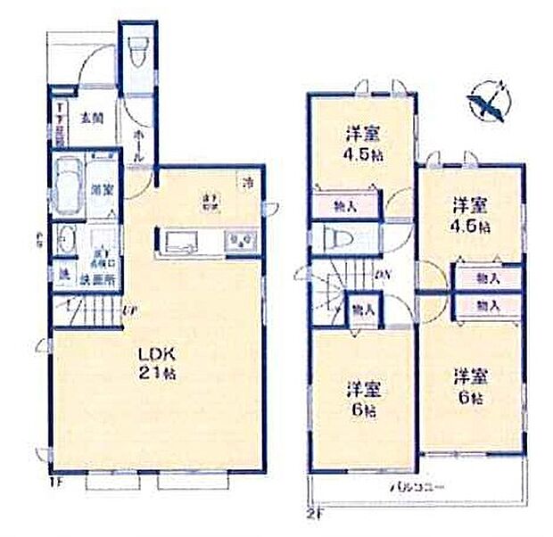【4LDK】LDK21帖、カウンターキッチン、南向きバルコニー