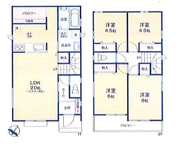 【4LDK】LDK20帖、カウンターキッチン、南向きバルコニー、カースペース2台可能
