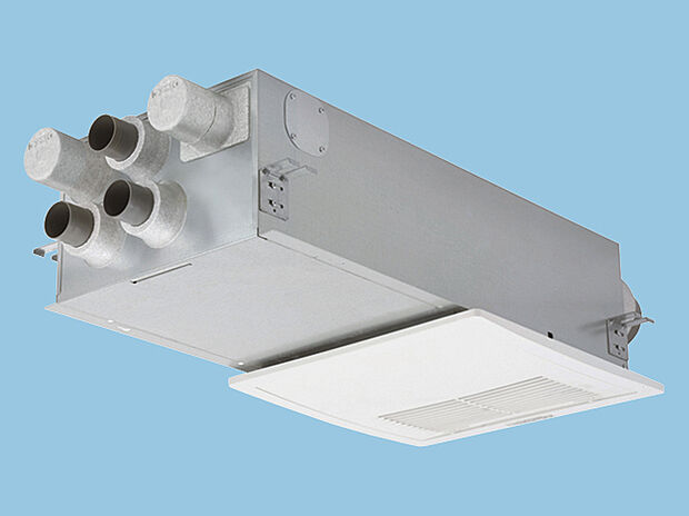 【Panasonic製第一種熱交換気システム】【窓を開けずに空気の入れ替えが可能に】
家の中の空気が2時間でそっくり入れ替わる量を換気します。機械による強制吸排気を行う第一種熱換気システムを採用することで夏は室内の冷えた空気を利用して入ってくる外気を冷やし、冬は暖まった室内の空気を利用して冷たい外気を暖めてから室内に取り入れます。熱ロスが少ないため。室内の快適温度が損なわれず、冷暖房を大幅に節約できるほか、湿気の侵入や過乾燥を緩和します。