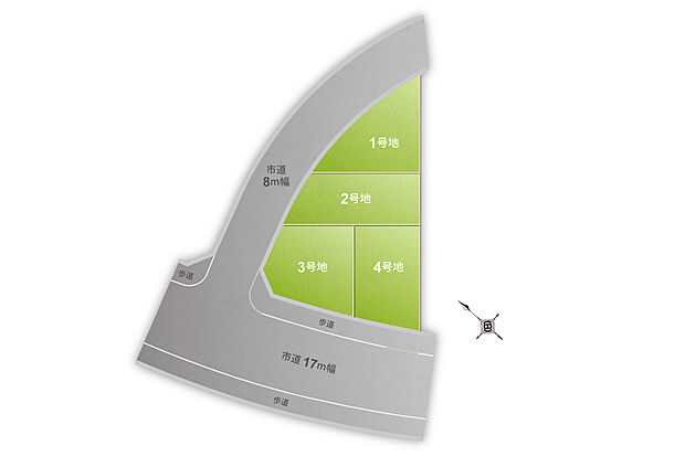 【全体区画図】ゆとりの道路幅で開放感たっぷり!保育園&のびのび遊べる公園まで徒歩2分!子育てにもおすすめの住環境です。