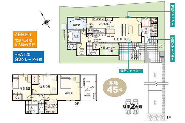 【3LDK+畳コーナー】LDKと畳コーナーで19.5帖!南をテラスに面した明るい空間です♪キッチン横に脱衣室設置でスムーズな家事動線!適材適所に収納もある、暮らし快適なゆとりの住まいです。(外構工事付、消費税込)