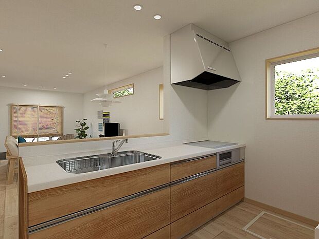 【キッチン】家族とのつながりを大切にした対面式キッチンは、料理をしながら会話を楽しめる家族の温かさを感じる空間です。豊富な収納と使いやすい設備が整い、使いやすさとデザイン性を兼ね備えています。