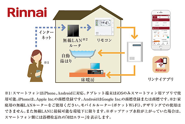 【リンナイアプリ】お湯はりや床暖房をどこでもスマホで。
仕事で疲れた帰り道は少しでも早く家に帰り、すぐにお風呂につかりたいもの。「リンナイアプリ」をダウンロードすれば家の中はもちろん、外出先から給湯や床暖房の操作が可