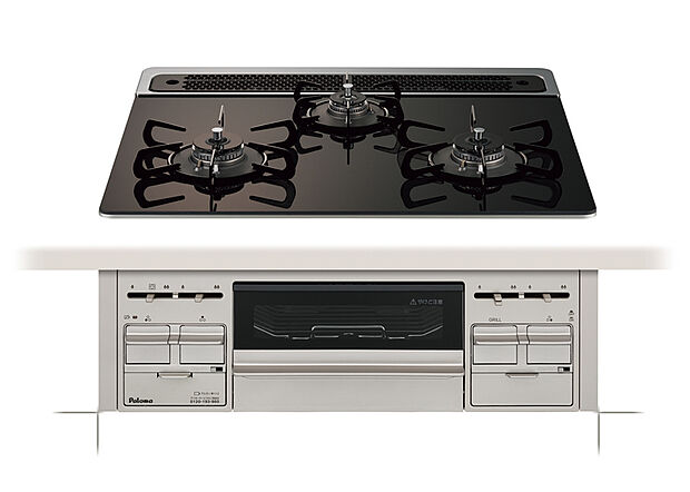 【ガラストップコンロ【PaLoma】】美観性、耐熱性、清掃性を兼ね備えた強化ガラス製の天板を採用。光沢が美しいガラストップは、熱やキズに強い強化ガラスです。