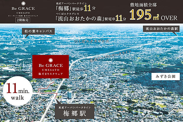 【2期販売】ゆとりの敷地を追求。カースペース3台に加え、庭でのBBQも楽しめる開放的な暮らしが叶います。※掲載の航空写真は現地周辺(21年11月)を撮影しCG加工を施したもので実際とは異なります。