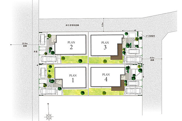 【敷地面積152m2以上の伸びやかな全4邸】
区画整理地内のゆとりある敷地と、品格の佇まいを魅せる街並みデザイン。流山市の豊かな自然と調和し、穏やかで上質な日常を描き上げます。