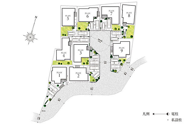 【心地よさと開放感に包まれる街区計画】
面積135m2以上のゆとりある敷地を活かし、全邸にカースペース2台分を確保しました。安心して過ごせる街区内道路では、住人同士のふれあいが育まれていきます。