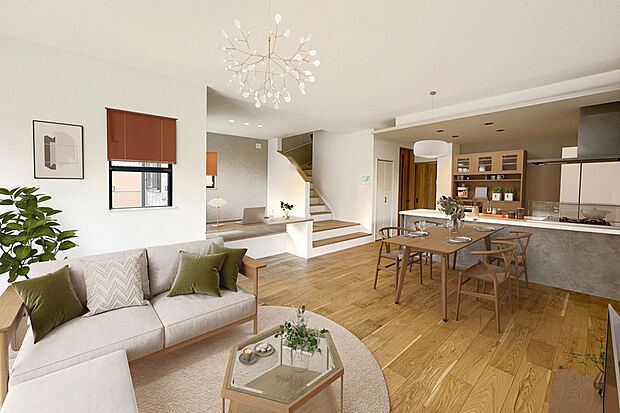 【【建物完成】4号棟】ステアリビングに設置した堀机は、長時間の作業も快適。足を伸ばしながら仕事や学習、読書など、思い思いのスタイルで活用できます。※4号棟/2025年11月撮影/家具・照明・カーテンをCG合成しています。