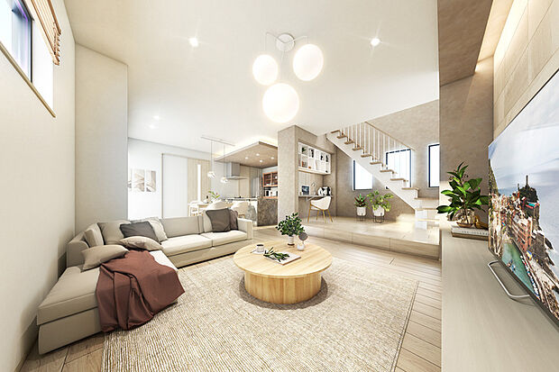 【PLAN7】暮らしやすさを第一に考えたプランニング。デザイン性はもちろん、調湿・消臭機能を持つアクセントパネル、人感センサー、小さな子どもも安心なファインモーションなど、快適に暮らせる工夫を。※7号棟完成予想図