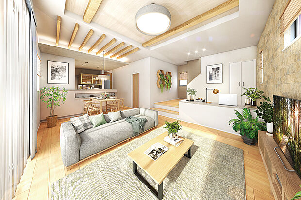 【【住まう人の想い描く暮らし方を受け止めるインナーデザイン】】家族が集うリビングとつながる＋α空間に、3つのスタイルのプランをご用意しました。ライフスタイルに合わせた多彩な使い方が広がります。※2号棟完成予想図