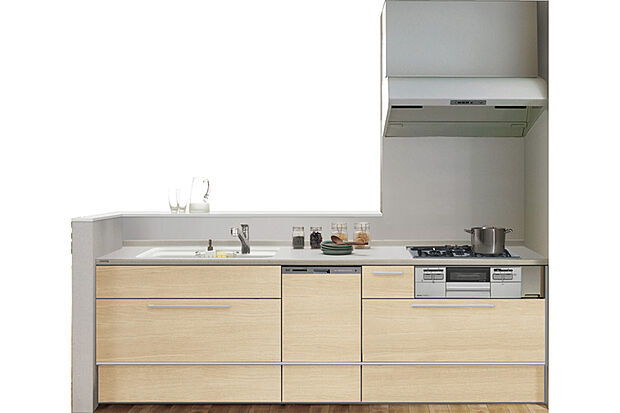 【【キッチン/トクラスBb　クラストンカウンター】】熱や汚れ、衝撃などに強く、美しさが長持ちする人造大理石ワークトップを用いたシンク一体型カウンターキッチン。調理スペースが広く、お掃除もらくらくです。※写真はイメージです。※号棟により採用状況が異なりま