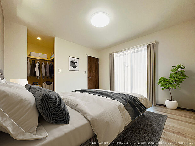 【３号棟主寝室　CG家具設置イメージ】
※画像に含まれる家具家電はCGで設置したイメージです。実際の物件には付帯されません。