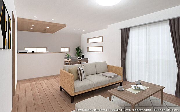 【1号棟 LDK イメージパース】
※画像は設計図面を基に作成したイメージです。