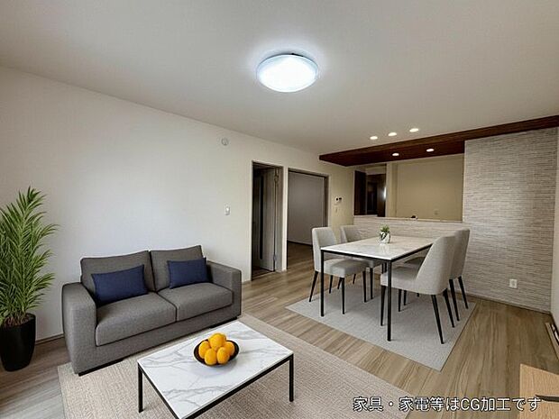 【LDK　CG家具設置イメージ】 ※画像に含まれる家具家電はCGで作成されたイメージです。実際の物件には付帯しません。
