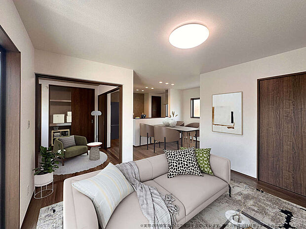 【【7号棟LDK CG家具設置イメージ】】※画像に含まれる家具家電はCGで作成したイメージです。実際の物件には付帯しません。