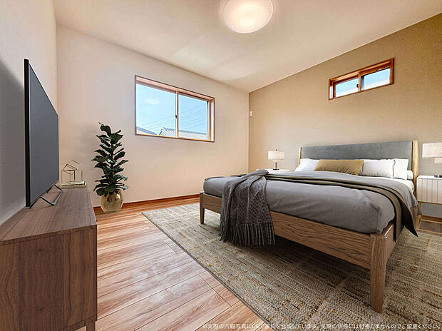 【【1号棟主寝室 CG家具設置イメージ】】※画像に含まれる家具家電はCGで作成したイメージです。実際の物件には付帯しません。