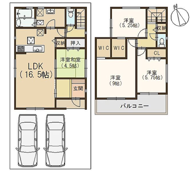 ４LDKの間取り
WIC２つを含む全居室収納付き