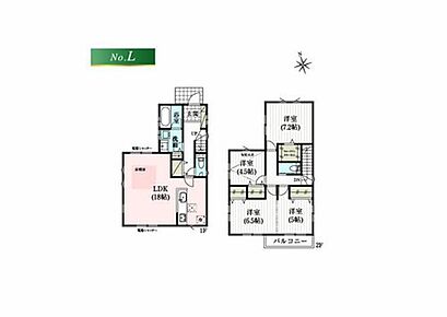 ■L号棟　３（４）LDK
１F:LDK18.0帖　リネン庫
２F:洋室11.5帖（洋室6.5帖＋5.0帖）　洋室7.2帖＋WIC　洋室4.5帖
建築確認番号：第25UDI1S建00424号 