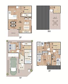 暮らしの楽しみが広がるルーフバルコニー付き、3階建ての住まい。効率良く作業ができるL字型キッチンを採用。開放感のある17帖超の2階LDKが魅力です。 