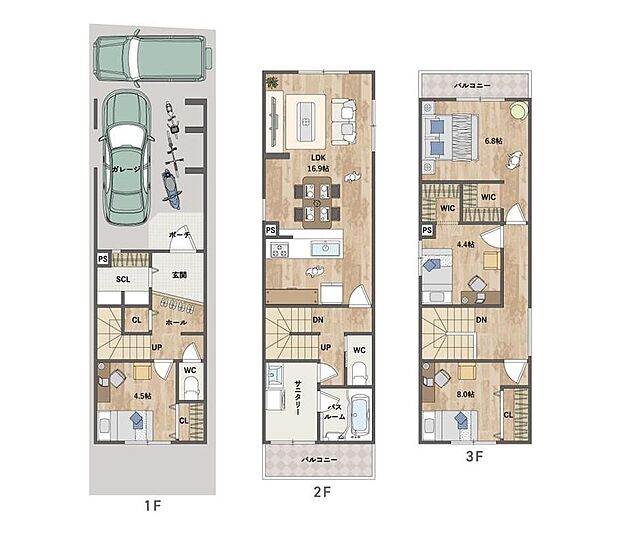 【4LDK】プライバシー性の高い2階LDK設計◎ご家族と会話を楽しみながら調理可能な対面式キッチンを採用しています。WICやSICなど、室内各所に収納を設置。シンプルですっきりとした暮らしが実現します。