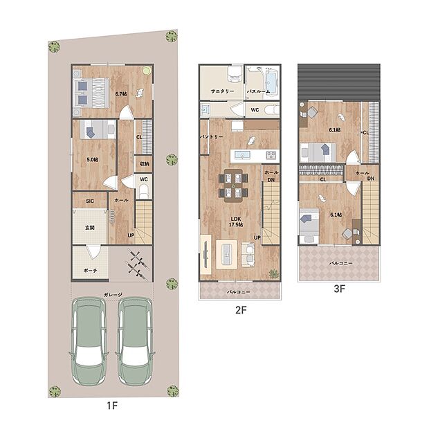 約17.5帖の2階LDKに、洋室4部屋のうち3部屋が6帖以上の広さを確保。リビングでも個室でもゆったりと過ごせる4LDKです。《建物面積109.35m2、建物価格2261万円》