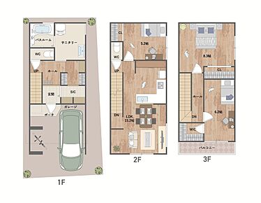 ゆとりある広さが魅力の「3LDK」の住まい。洋室3部屋は約5.2帖～約8.3帖と、ゆったりと寛げるプライベート空間です。《建物面積96.58m2、建物価格2032万円》 