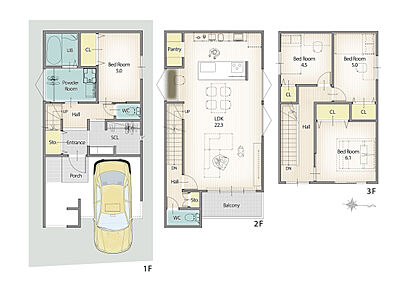 （建物面積114.89m2、4LDK、建物標準価格 2035万円（税込み）が別途かかります）22畳を超える広々LDK！アイランド風に設計されたキッチンで、家族が集まった時にも移動がスムーズに！
全居室＋廊下にも収納を完備。お掃除道具をクローゼットに入れなくていいのは、ちょっと嬉しいポイント♪ 