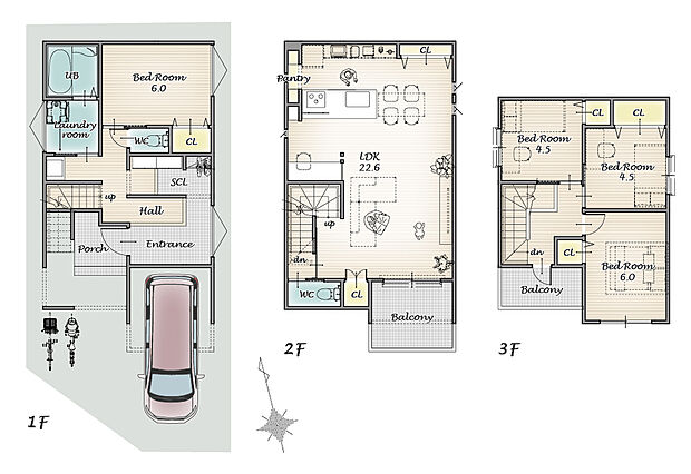 【建物面積114.67m2、4LDK、建物標準価格 2035万円（税込み）が別途かかります】LDKは広々22.6畳を確保！LDK周りにはパントリーを始め収納も充実！洗面とランドリースペースがセパレートされているのも嬉しいポイント！