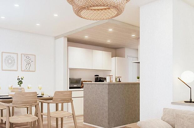 折り下げ天井を入れることで空間にメリハリができ、より広さを感じられグッと空間が引き締まります。