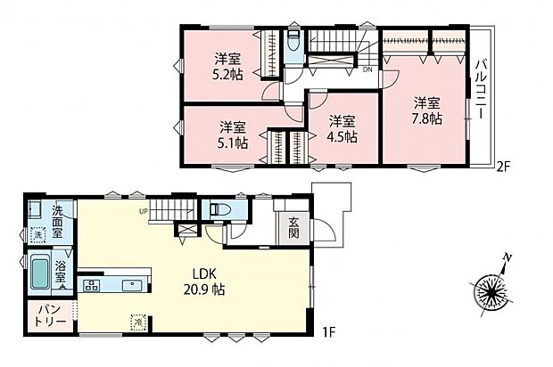 【4LDK】間取り図/1号棟