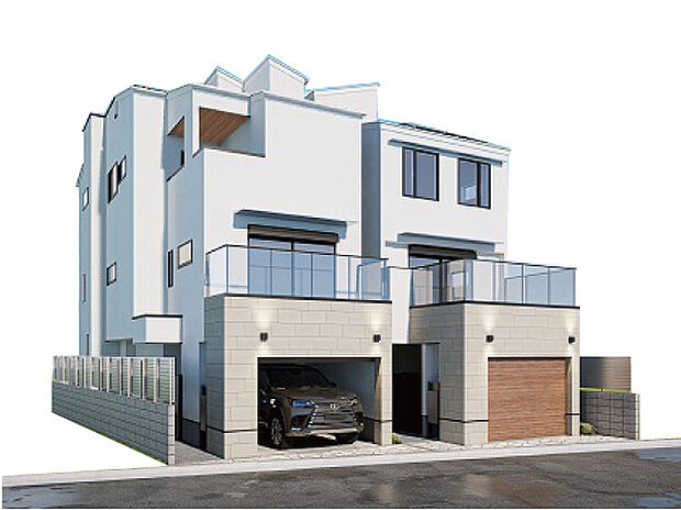 建物完成予想パース/街並みと調和するスタイリッシュで上質な外観デザイン、建物には「全館空調システム」を搭載、一年を通して家中快適にお過ごしいただけます。