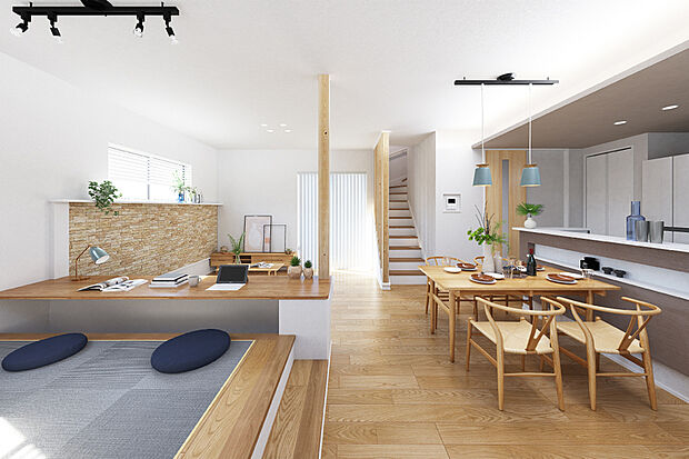 【暮らしの場面を心地よさで彩るインナーデザイン】
LDKとつながる2スタイルの空間をご用意しました。家族のコミュニケーションを大切にしながら、ライフシーンに合わせた使い方ができる個性的なプランです。