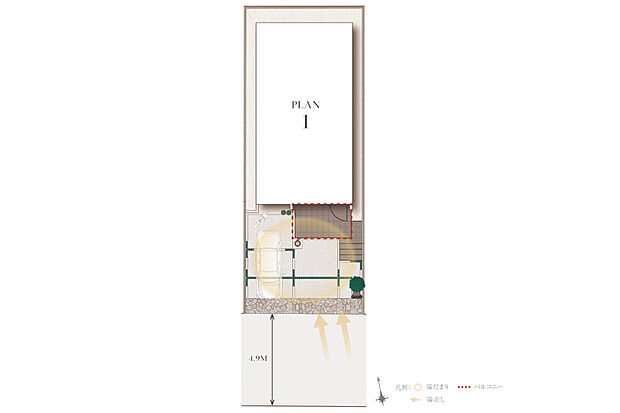 【開放感と日当たりに恵まれた邸】
南道路にオープンな外構を抱き合わせることで、開放感のある陽だまりスペースを創出。さらに外での時間を彩るタイルテラスを採用しました。
