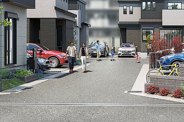 【【街区内道路】】分譲地内道路は住民以外が利用しにくく安心です。心地よい広がりを生む転回道路は、子どもの遊び場やコミュニケーションスペースにもなります。
