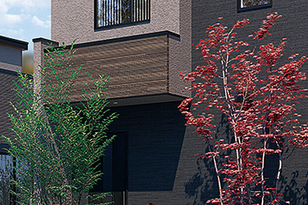 【【植栽計画】】シンボルツリーの「シマトネリコ」をはじめとした緑豊かな植栽を採用。住まいに緑のアクセントを添えて街並み全体を彩っています。