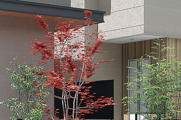 【【シンボルツリー】】外観の象徴ともなるシンボルツリーを植樹。建物と自然がゆるやかにつながり、年月とともに熟成していく街並みを描き出します。