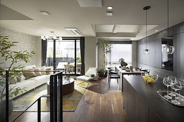 【Living Dining Kitchen】吹抜を設けた2階リビング・ダイニング・キッチン。