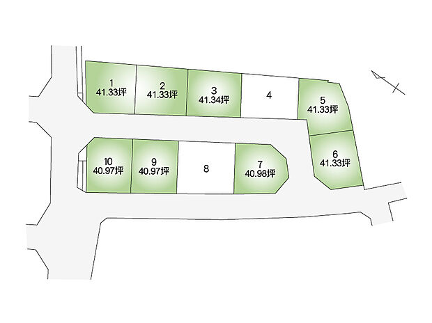 【ブロードヴィレッジ9梅井】区画図。現地や建物の見学は随時おこなっております。お気軽にお電話ください。TEL:0120-31-8848