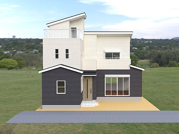 【［外観パース］】モノトーンカラーがシックなモダンデザインハウス