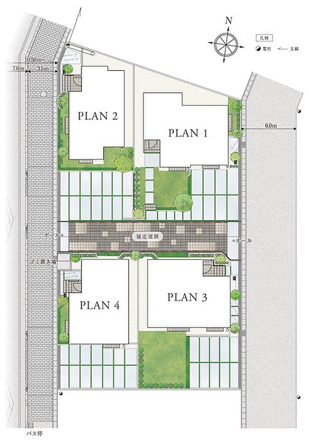 全邸敷地面積150m2超。人と街が心地よくつながる配棟計画