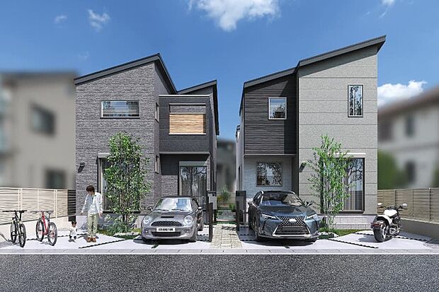 2邸の小路がコミュニティを育む洗練されたモダンな邸宅デザイン。