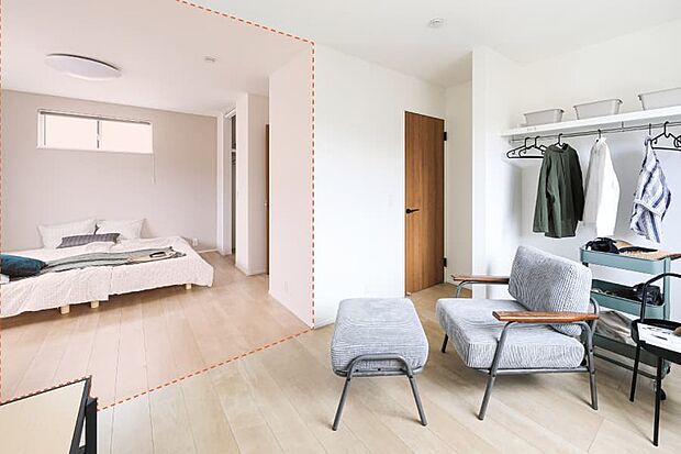 【フレキシブルプラン（邸別）】2階居室の壁を仕切ったり削除することで、暮らしや家族構成に合わせて部屋数を変えることができるフレキシブルプラン。多様化する暮らしに対応します。※壁追加・削除は有償工事対応となります。