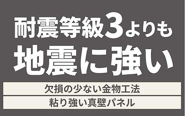 【■「耐震等級3」よりも地震に強い■】「耐震等級３」を取得。さらに、基準より1階に5枚、2階に3枚程度の耐力壁を追加し耐震性を強化。等級には表れない、本当に必要な地震への強さを兼ね備えた住宅です。※一部例外の物件があります。