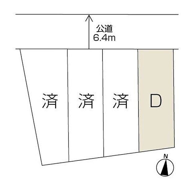 【区画図】前面道路は6.4mあり、お車の出し入れラクラクです