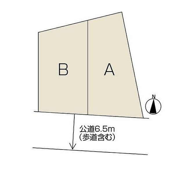 【［全体区画図］】前面道路6.5mで、車の出入りもしやすい住環境。