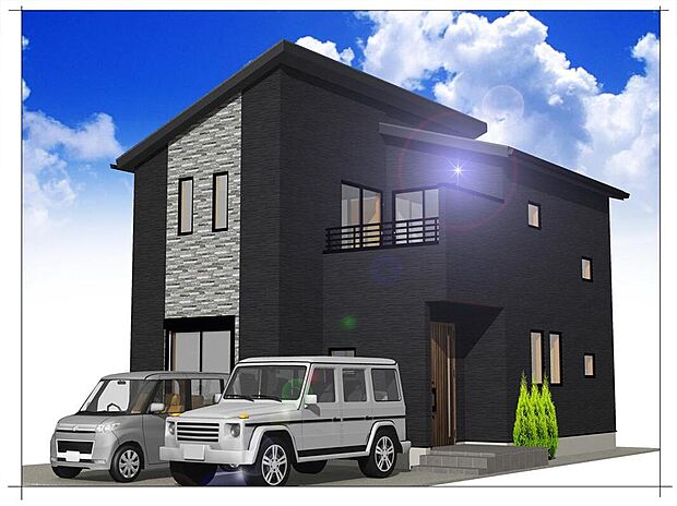 【完成予想図(外観)】スタイリッシュでクールな外観の３号棟。バルコニーの一部をデザインある手すりにすることで、重々しくならないよう抜け感を出しています。