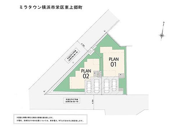 【全体区画図】◆南側道路に面する明るい区画
◆並列駐車２台可能で出入りスムーズ