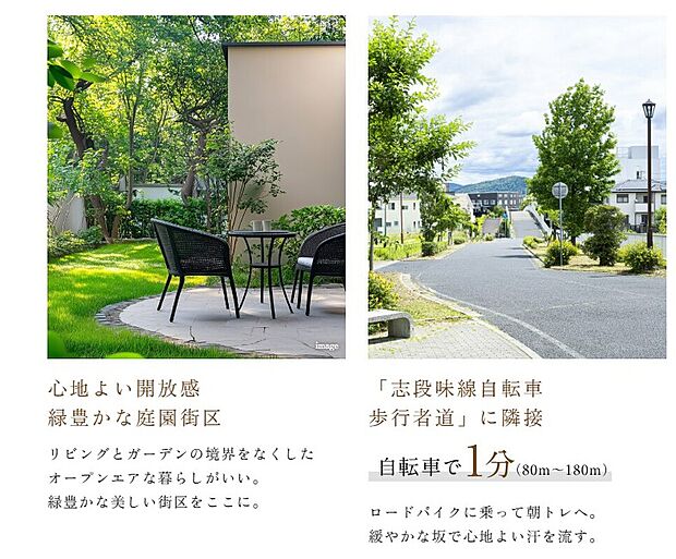 緑豊かな環境が魅力。「志段味線自転車歩行者道」に隣接します。