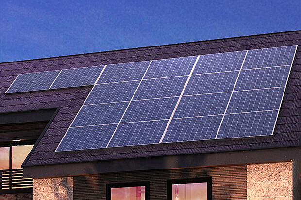 【ソーラーパネル】
太陽の光で発電できる太陽光発電システムを全邸に標準搭載しました。発電した電気を自宅で活用すれば、年々上昇傾向の光熱費が削減できるので、家計にも環境にも嬉しい設備です。